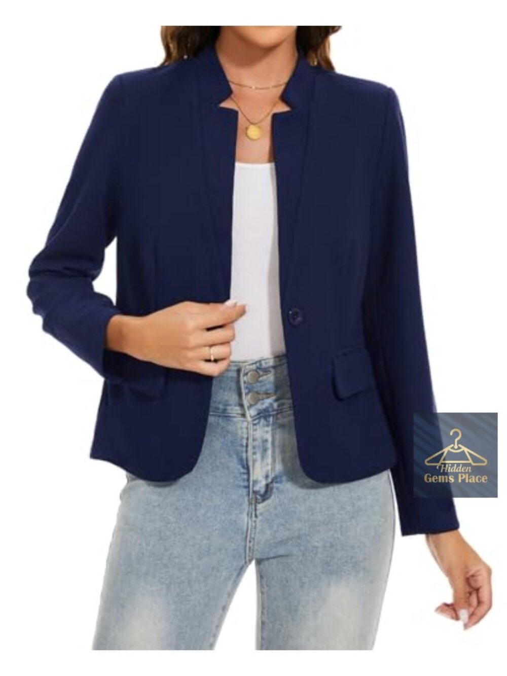 Notch Collar Long Sleeve Button Blazer Work Suit Jacket